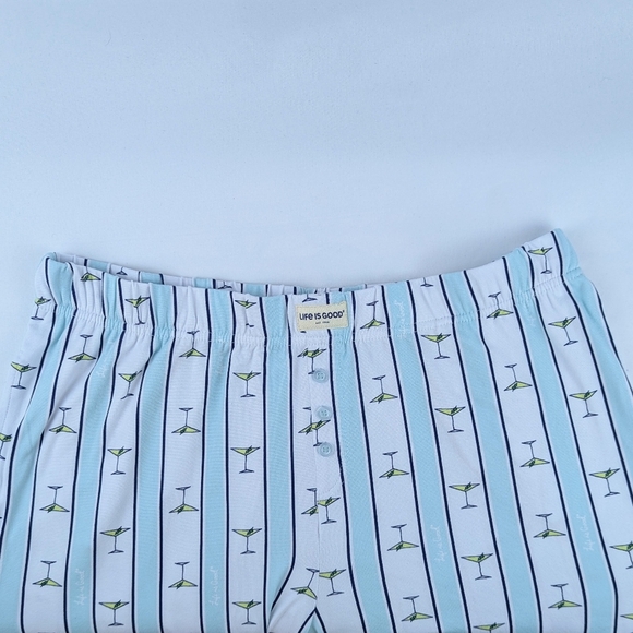 Life Is Good Martini Embroidery & Print PJ Set Short Sleeve Top Pant Teal XL NWT - Picture 10 of 16